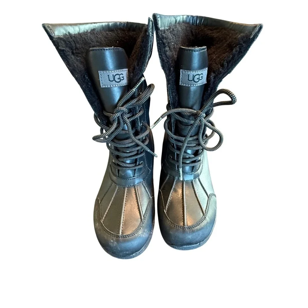 UGG Butte II Waterproof Snow Boots Black Sheepskin Men's 6 Women's 7‎ Winter